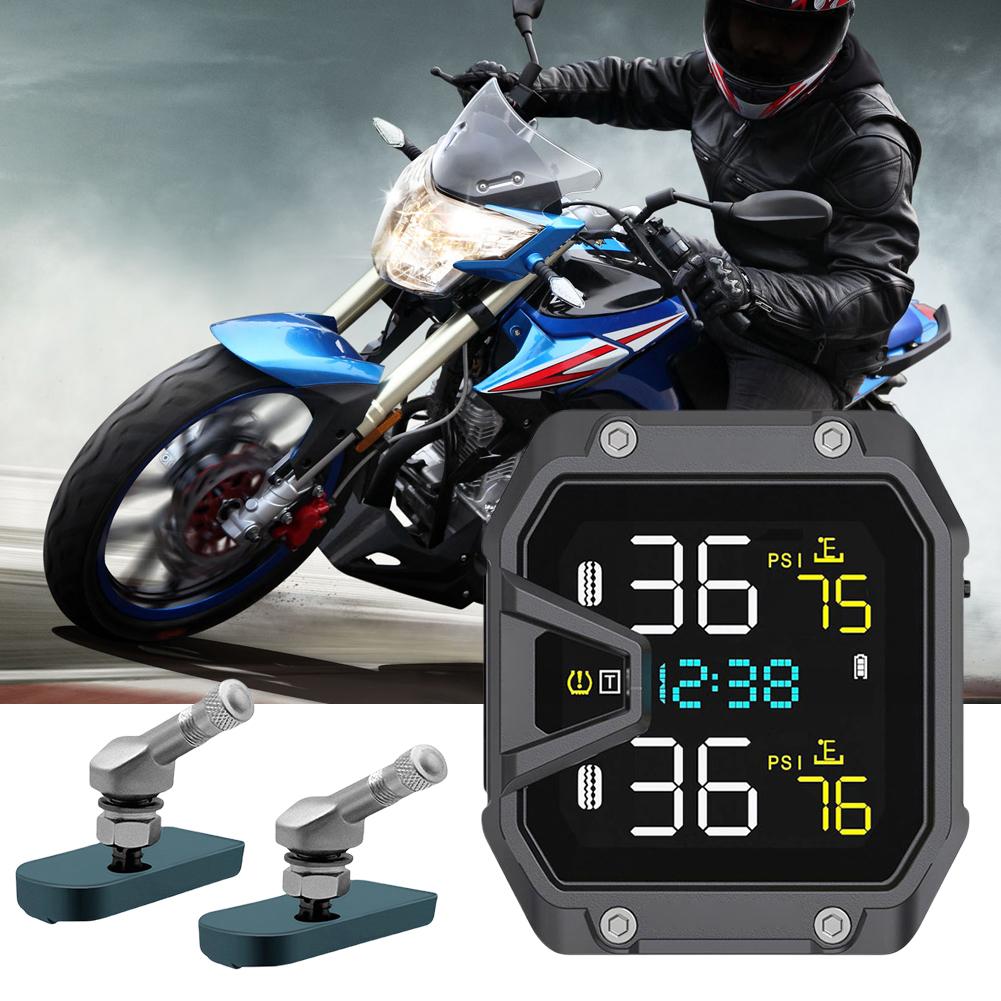 Motorbike Tyre Pressure Temperature Alarm with 2 Sensors Wireless Tire Pressure Monitoring System for Two Wheeled Motorcycle