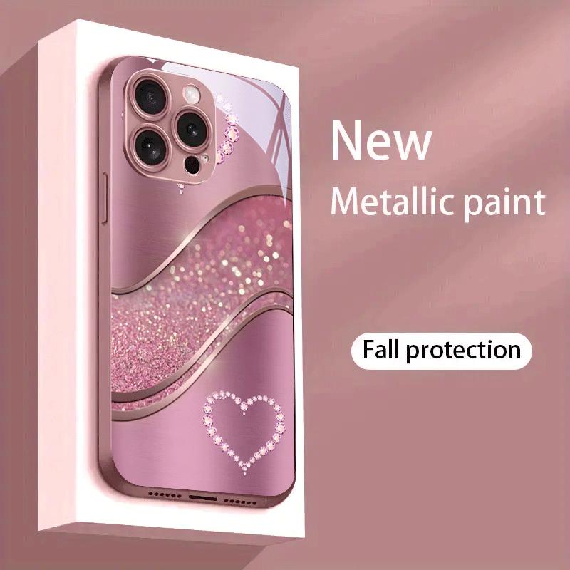 Сверкающее Розовое Алмазное Сердце Модный Узор Розовый для Iphone 17 16 Pro Max 15 14 13 12 11 PROMAX задняя крышка
