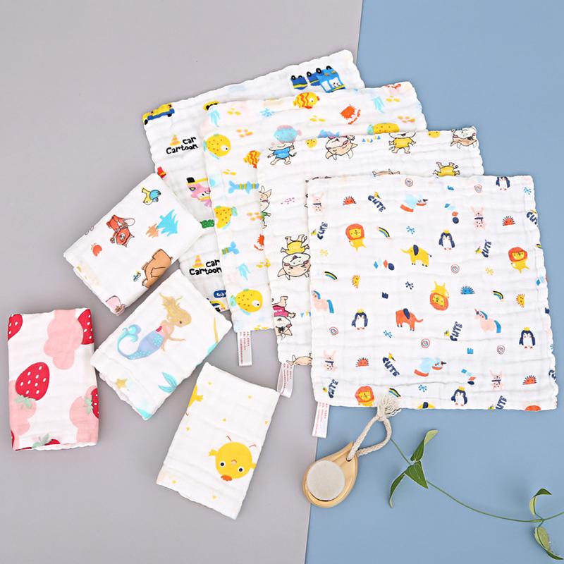5Pcs Six Layers Gauze Multi-size Baby Towel Highly Absorbent Cotton Soft Square Towels Cartoon Print Kids Handkerchief