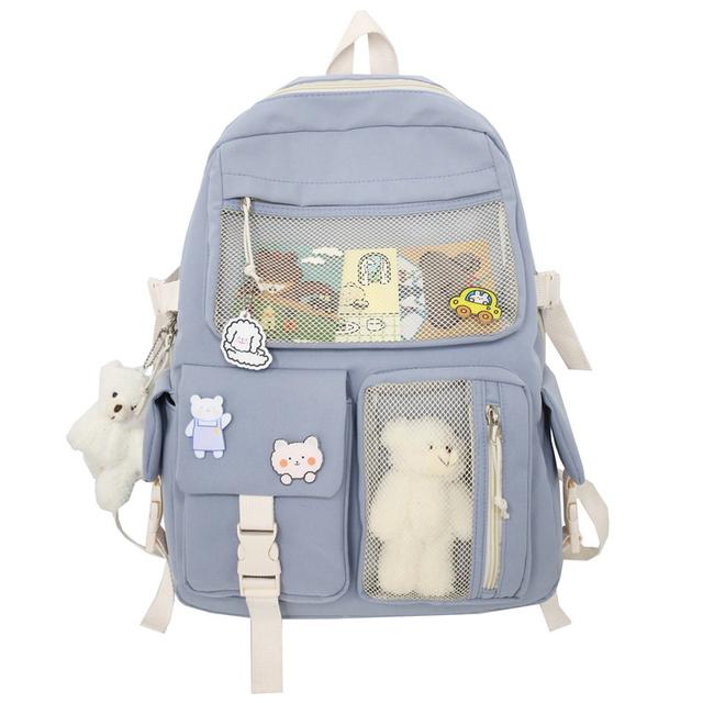 Buckle Badge School Backpack Candy Color Fashion Cute Schoolbag Shoulder Student Bag Teenage Girls College Backpack