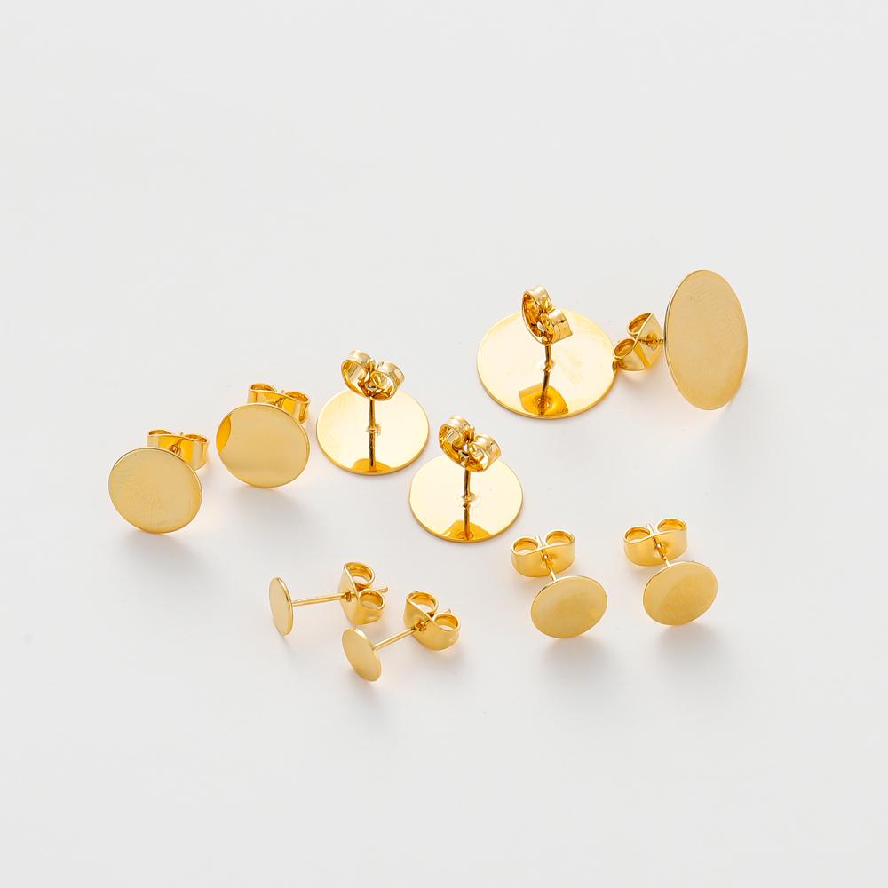 10pcs/lot 14K 18K Gold Plated Blank Post Earring Studs Base Pins With Earring Plug Findings Ear Back For DIY Jewelry Making