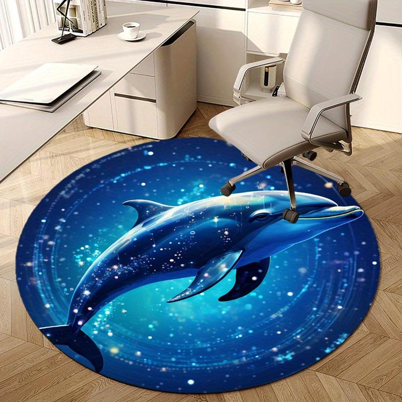 Blue Water Dolphin Round Rug Nonslip Area Rug Office Chair Mat Carpet For Living Room Bedroom Home Decor
