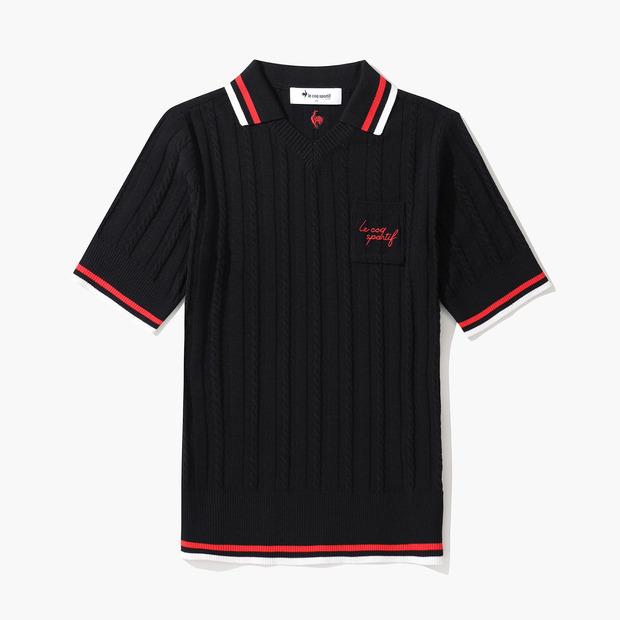 Женский джемпер LECOQ GOLF с косами, коротким рукавом и воротником (Gp322Lkp81)