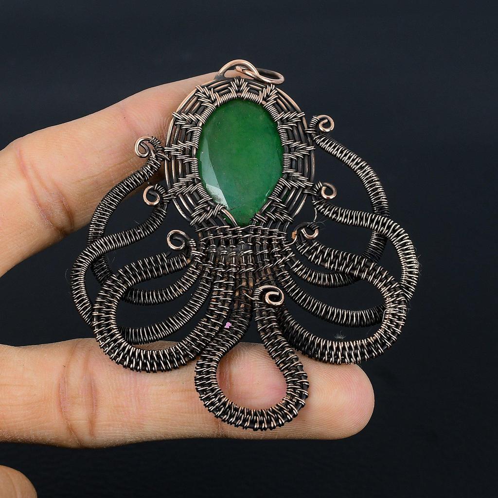 Изумрудная подвеска, Подвеска из медной проволоки 999 пробы, Ювелирные изделия с драгоценными камнями, Подвеска ручной работы, Потрясающие украшения, Подарок для нее