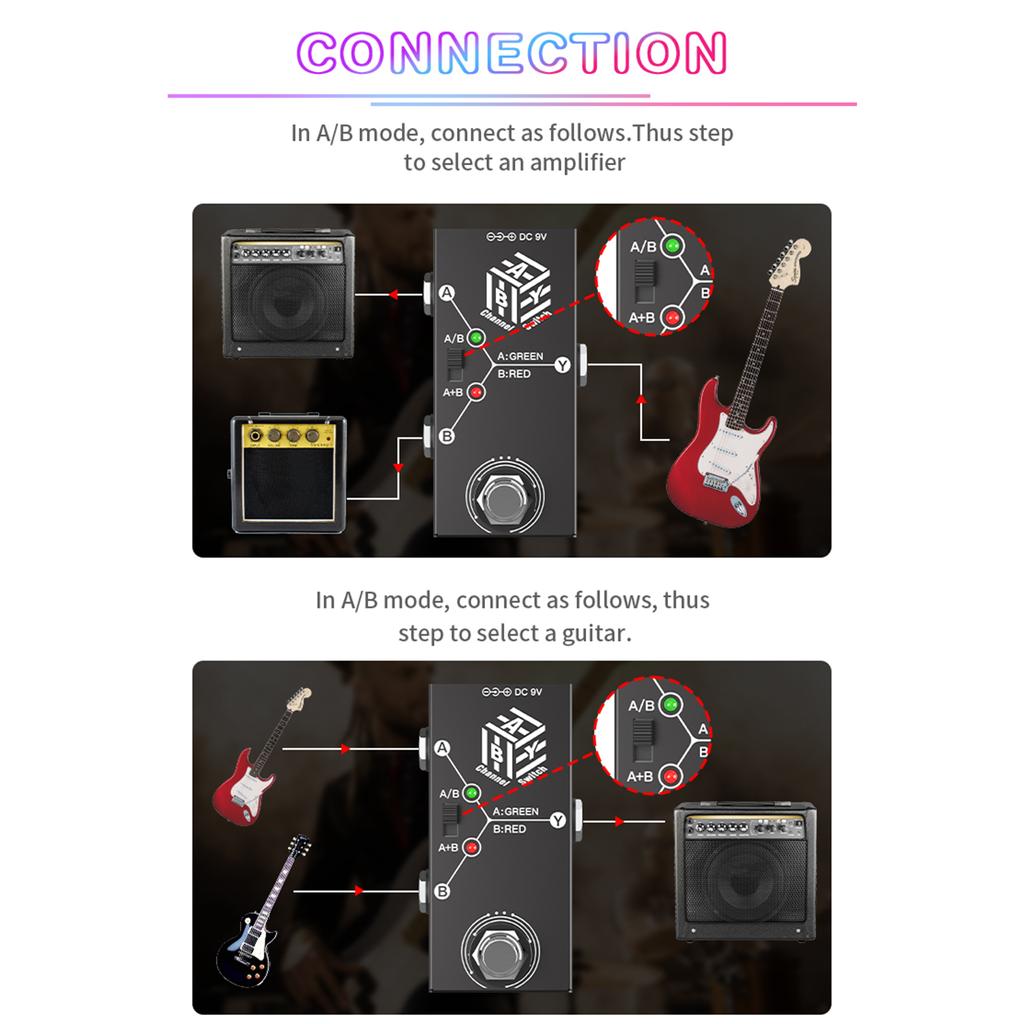 Guitar Pedals ABY Box Line Selector AB Switch Mini Guitar Effect Pedal Bidirectional Transmission Metal Casing Anti