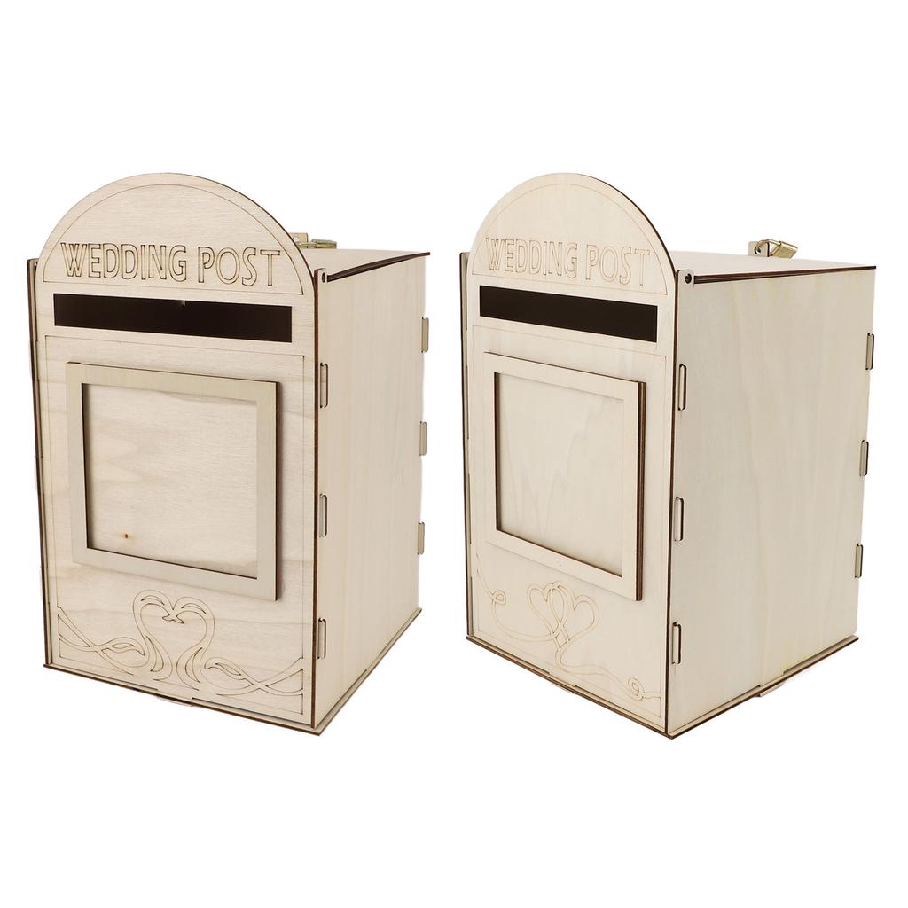 DIY Wooden Wedding Mailbox Post Box with Lock Key for Reception Wedding Anniversary Party Decoration