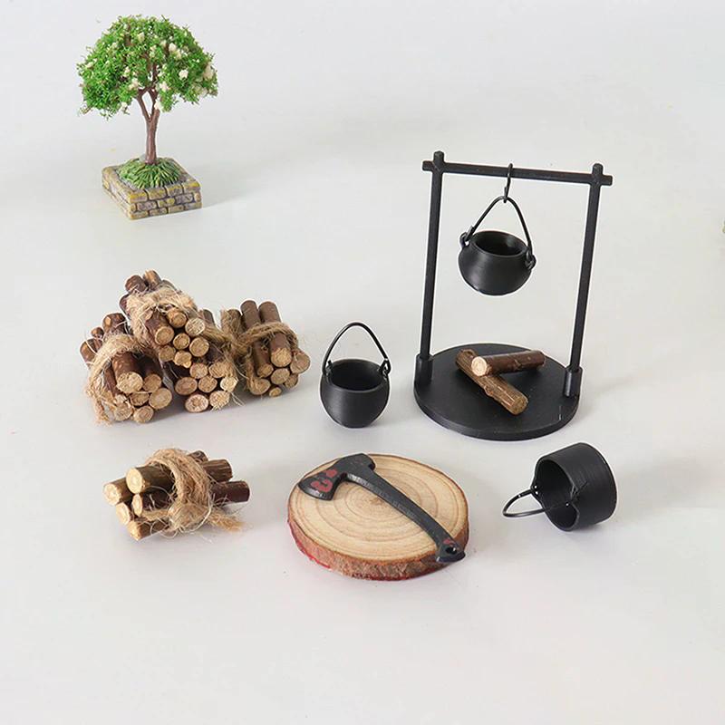 Fantasy Miniature Campfire & Teapot Sculpture, Modern Decor for Home, Kitchen & DIY Displays, Intricate Handcrafted Details