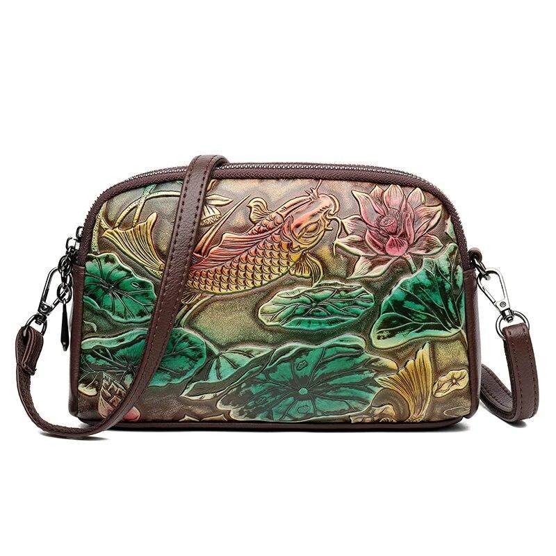 Высококачественная кожаная сумка, роскошный дизайнерский ретро-этнический стиль, 3D-печатная сумка на плечо, модная диагональная сумка с карманом для телефона через плечо