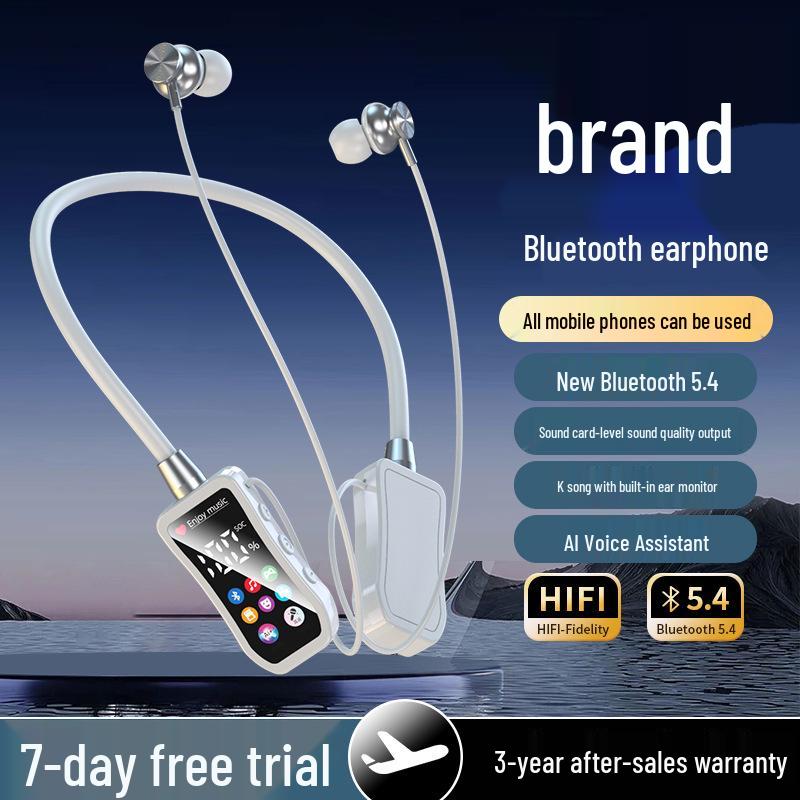 Спортивные Bluetooth-наушники с цифровым дисплеем, шейным ободком, долгим временем работы от аккумулятора, шумоподавлением, слотом для карты и превосходным звуком