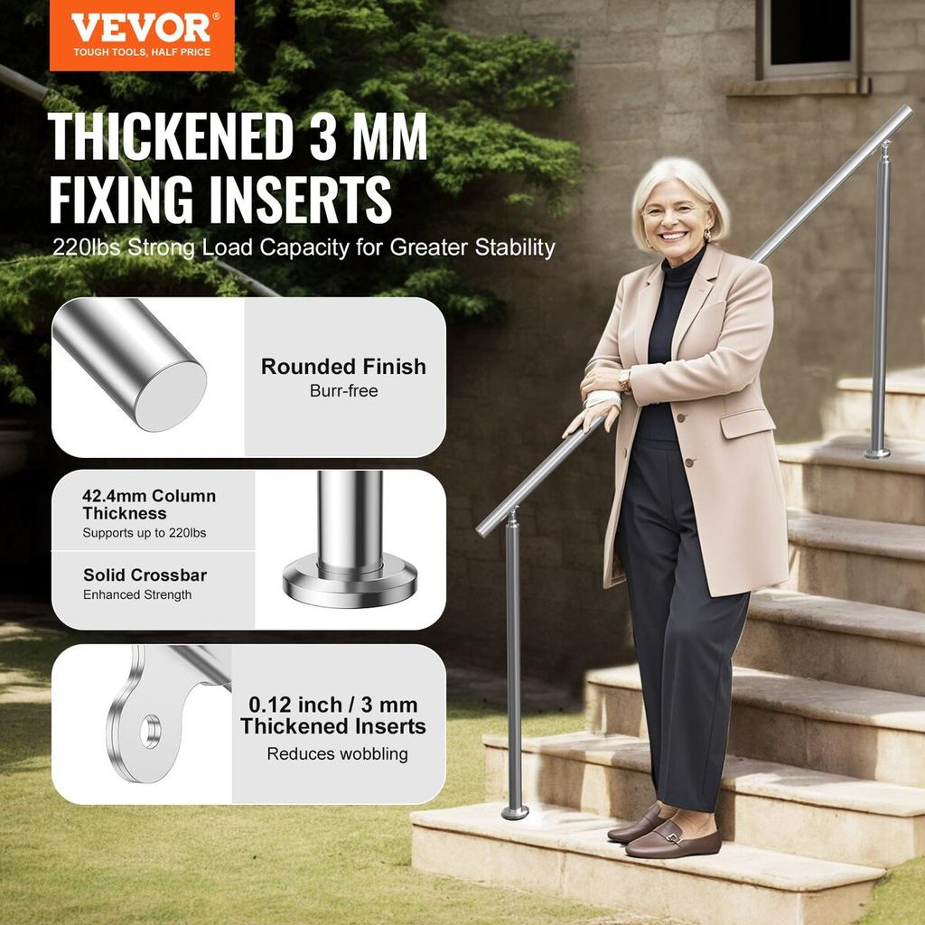 70.9 in/180cm Handrails for Outdoor Steps Staircase Seniors Porch Deck