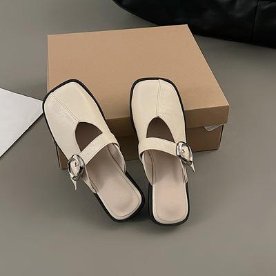 Ленивый мешок голова полутапочки женская верхняя одежда корейская версия весна и лето новый низкий каблук универсальный ретро плоская подошва обувь Мюли