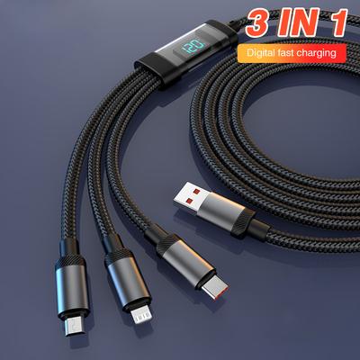 3 в 1 USB-кабель для зарядки, кабель Micro USB Type C, 120 Вт, кабель для быстрой зарядки, цифровой дисплей для iPhone 15, 14, Samsung S23, Xiaomi, OPPO, телефон