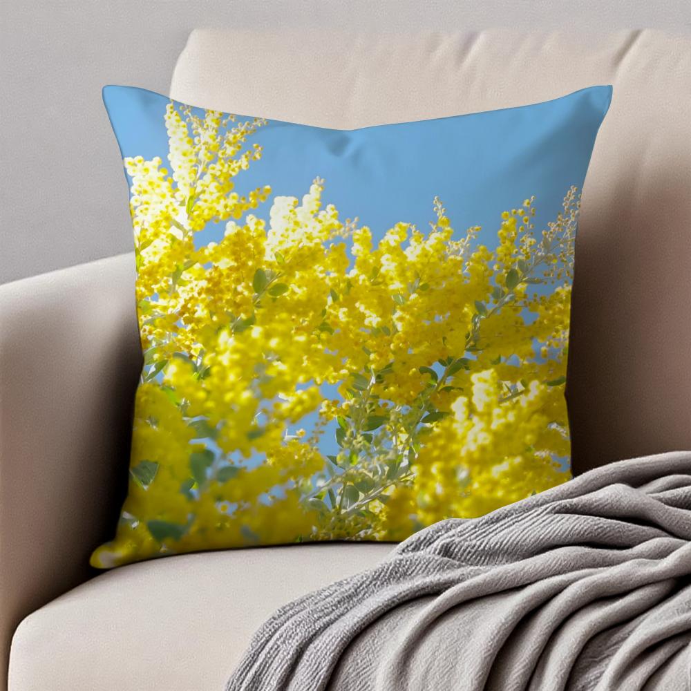 Fashion Floral Art AAcacia Cushion Cover Pillowcase Antidustmite Invisible Zipper Short Plush Sofa Cushion