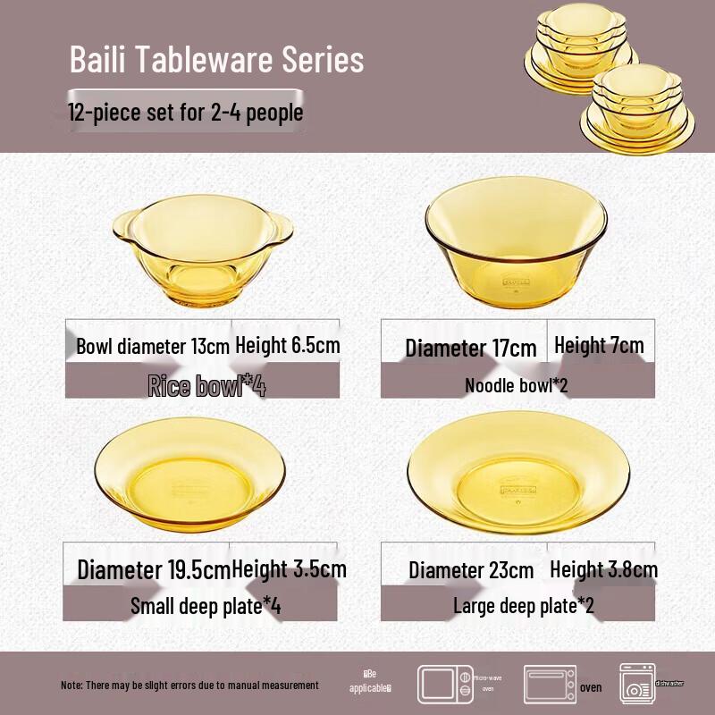 Corning Pyrex 12-Piece Heat-Resistant Glass Dinnerware Set