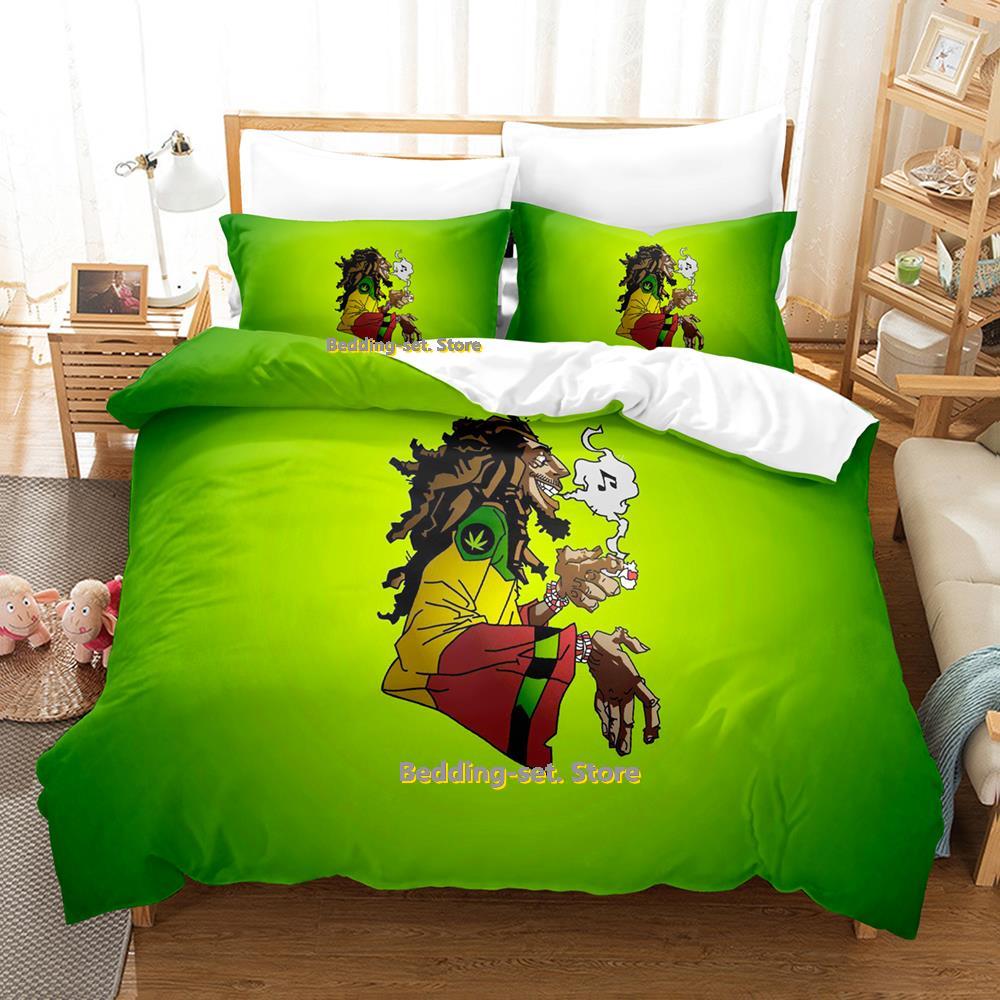 Singer Bob Marley Bedding Set Cartoon Anime three-piece Set Adult Kid Bedroom Duvetcover Sets Cool Print Letto Matrimoniale