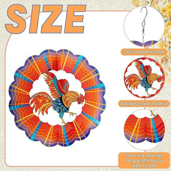 3D Animal Wind Spinner Decoration with Hook Indoor Outdoor Garden Yard Porch Colorful Turtle Butterfly Rooster Dragonfly Flower Wind Chime Hanging