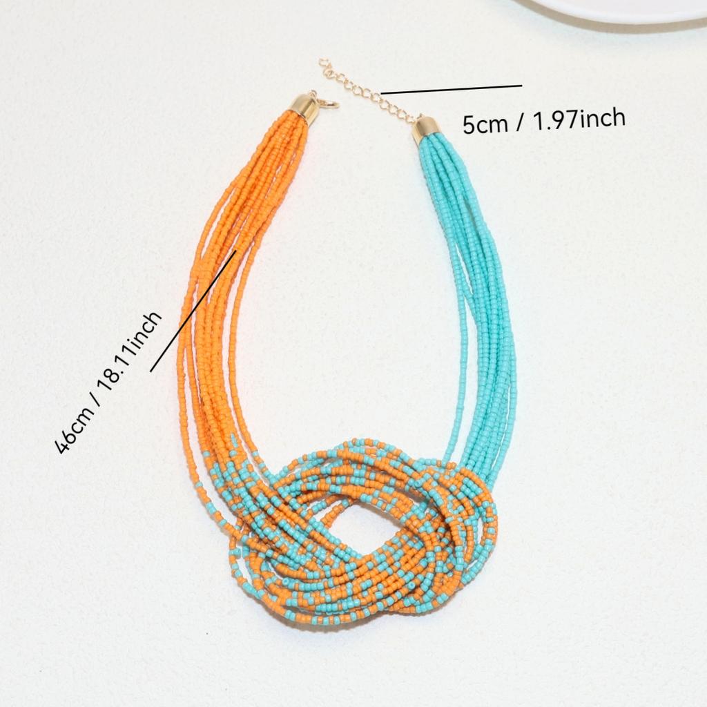 Bohemian Ethnic Style Multi-layer Color Blocked Rice Bead Necklace