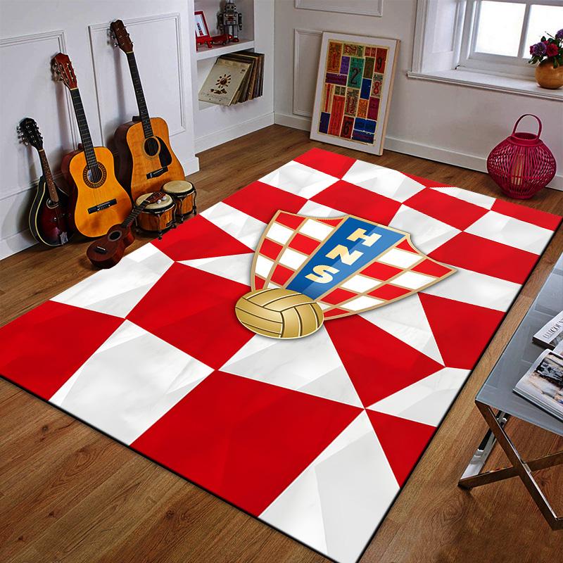 "Red Checkered Football Emblem Design" Patterned carpet a non slip rug suitable for all seasons and any setting, gift