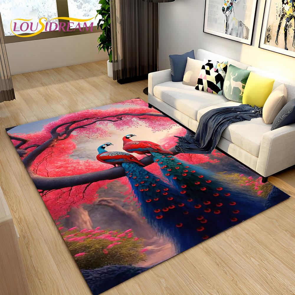 3D коврик с рисунком павлина, птицы, животного, ковер для гостиной, спальни, дивана, коврик для кухни, декор, детский нескользящий напольный коврик