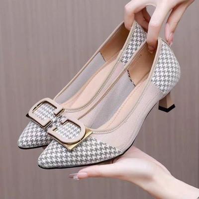 Модные женские туфли-лодочки на высоком каблуке с острым носком и невысоким каблуком, женские туфли на массивном каблуке без застежки, офисная обувь для работы, женская модная дизайнерская обувь из сетки