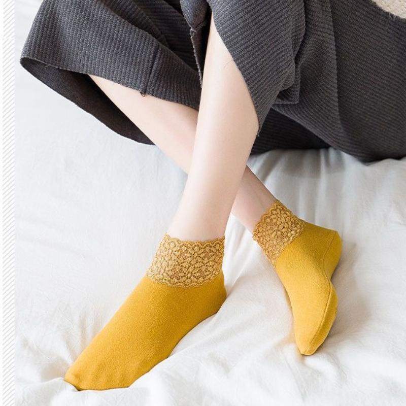 Lace Ankle Socks Non-slip Floor Socks Women's Autumn Winter Thickened Warm Fleece Socks