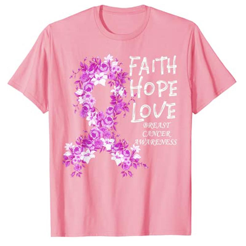 Breast Cancer Faith BreastCancer Awareness TShirt Graphic Tee Womens Fashion Novelty Clothing Summer Fashion Short Sleeve Top