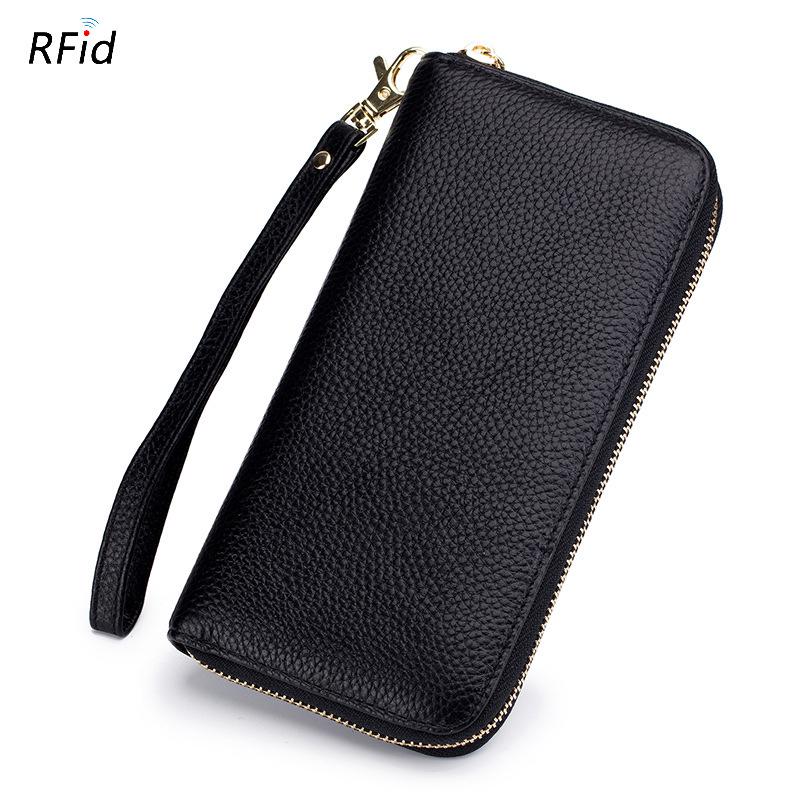 Genuine Leather Women's Wallet RFID Blocking Women Card Holder Luxury Cowhide Long Zipper Wallets Fashion Phone Bag Coin Purse