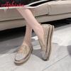 Fashion Aphixta Luxury Crystals Sequined Flat With Platform Shoes Loafers Flats Leather Couple Woman Students Shoes Plus Size 44