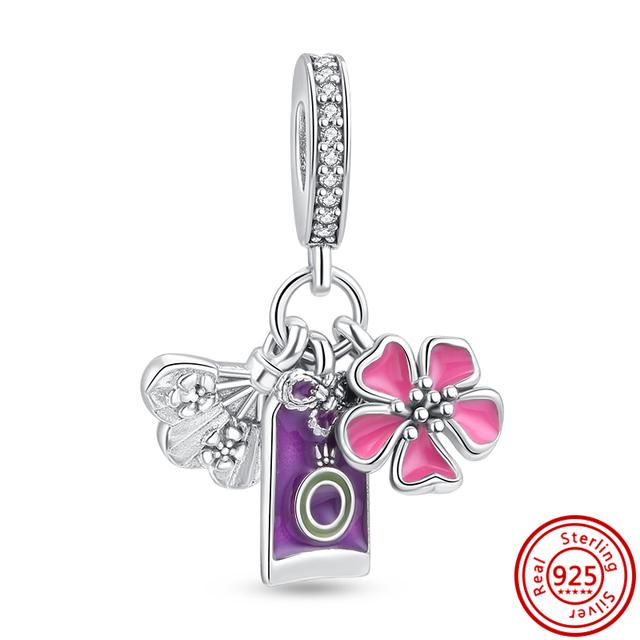 Стерлингового серебра 925 пробы Чемодан Сумка для покупок Чемодан Любовь Путешествия Сладкие бусины подходят Подвески Браслет Ювелирные изделия для женщин