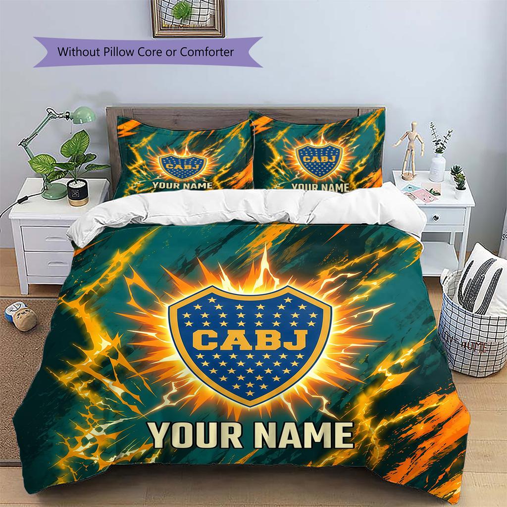 Custom Name Boca Juniors Pattern Bedding Quilt Set Home Decoration Gift (1 * duvet cover + 2 * pillowcase without core)
