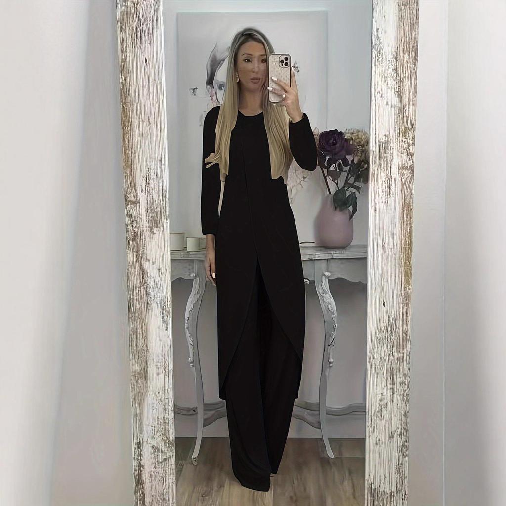 Хит продаж 2024 года Женский повседневный костюм-двойка: Осенне-зимний топ с длинным рукавом и свободные брюки