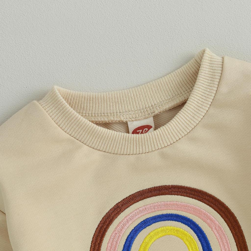 Осенние наряды для мальчиков 6 мес, 12 мес, 18 мес, 24 мес, 3 года, толстовки с длинными рукавами с радужной вышивкой и однотонные длинные штаны, комплект одежды из 2 предметов