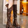 Модная женская обувь 2025 Модные женские ботфорты Новые туфли с пряжкой на ремне Современные ботинки Женская горячая распродажа Обувь с круглым носком Femalzapatose