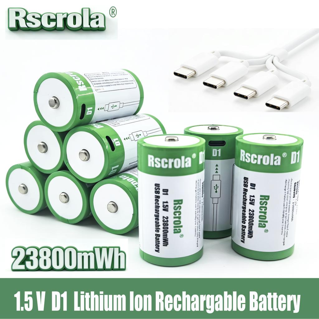 D Size Rechargeable 1.5V USB Li-ion Battery 23800mWh LR20 D Cell Lithium Battery for Gas Cooker Water Heater Flashlight Radios