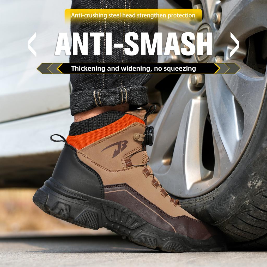 Новые высокие ботинки безопасности с вращающейся кнопкой для мужчин, неубиваемые рабочие ботинки, защитные ботинки с защитой от проколов, рабочие ботинки со стальным подноском