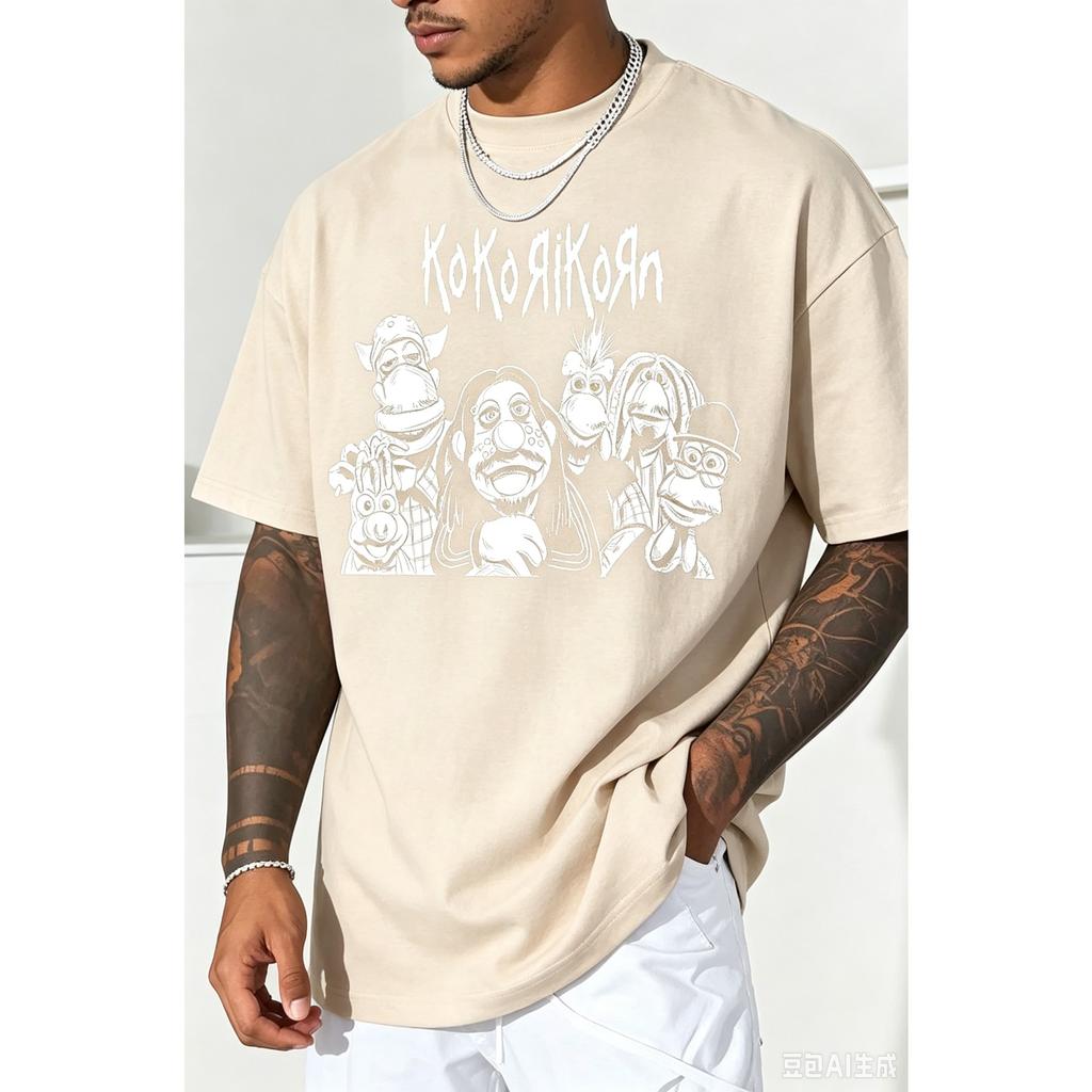 Korn Cartoon T-Shirt Men Women Oversized Streetwear Y2k Hip Hop Harajuku High Quality Short Sleeve Casual Loose Female Male Clothing