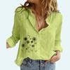 Women Fashion Flower Print Buttoned Shirt Ladies Casual Long Sleeve Linen Top Spring&summer Thin Blouse