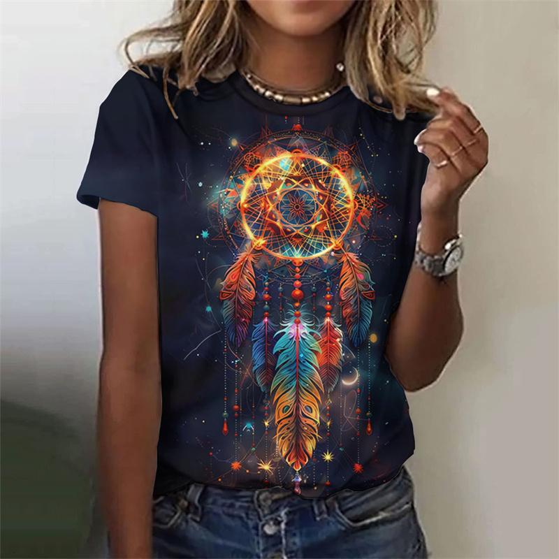 Flower Net Pattern T-Shirt For Women Exquisite 3D Printed Tees Summer Casual T Shirts Oversized Short Sleeves Round Neck Tops