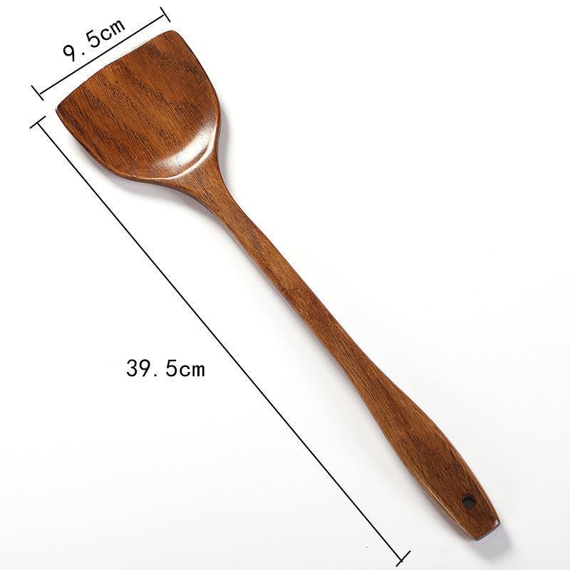 Heat-Resistant Solid Wood Cooking Spatula with Long Handle - Non-stick