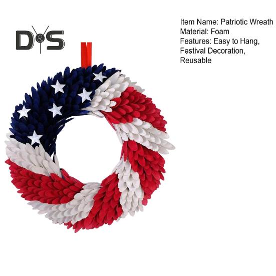 Венок ко Дню независимости США, патриотический, красный, белый, синий, венок с флагом США, настенная гирлянда для входной двери, украшение на праздник 4 июля