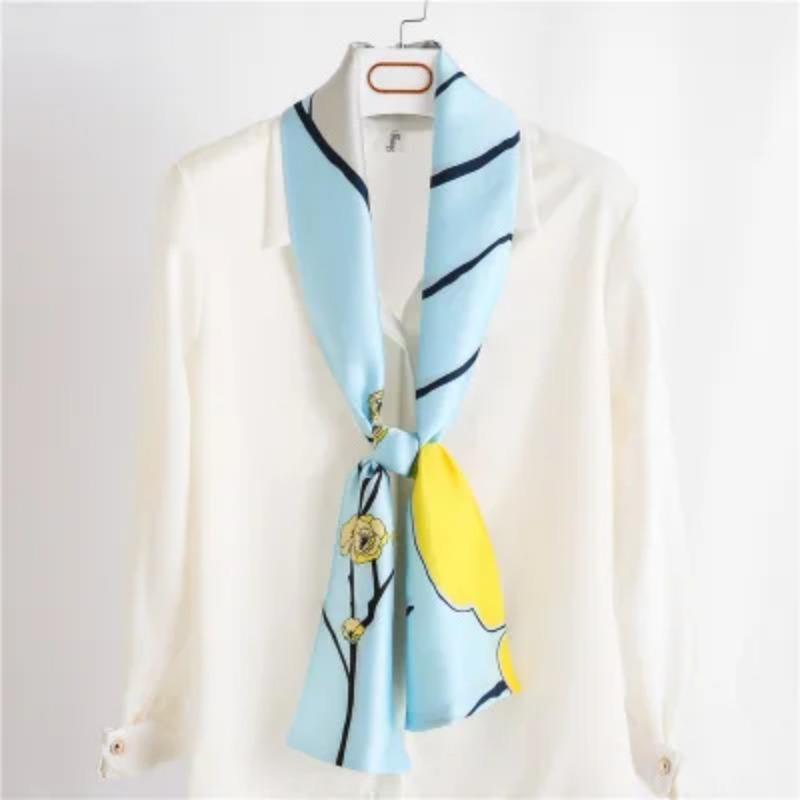 Хиджаб Натуральный Длинный Шелк Женский Принт Элегантные Шейные Платки Лента для Волос Головная Повязка Завязка Украшение Ручки Сумки Фуляр Воротник Косынка