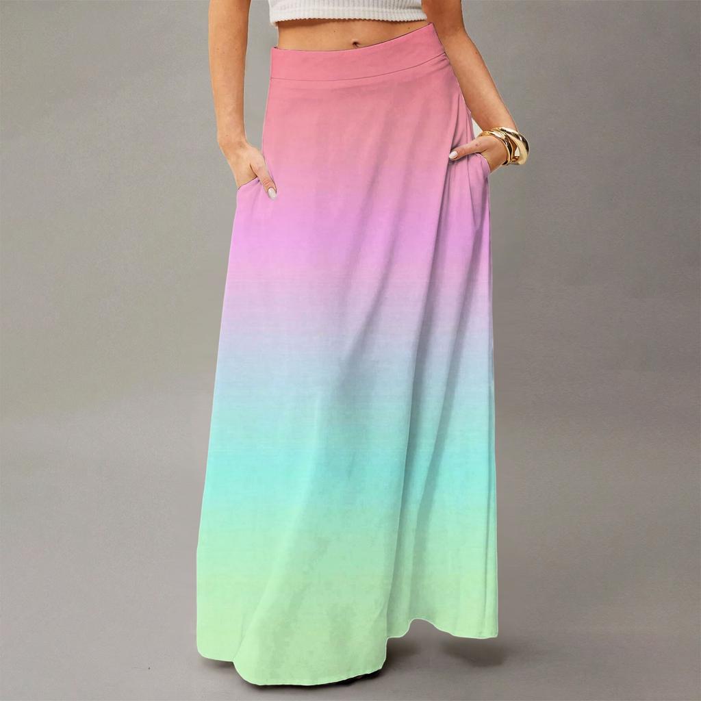 Женская повседневная складная юбка-макси с градиентным принтом, высокой талией и карманом, с драпировкой