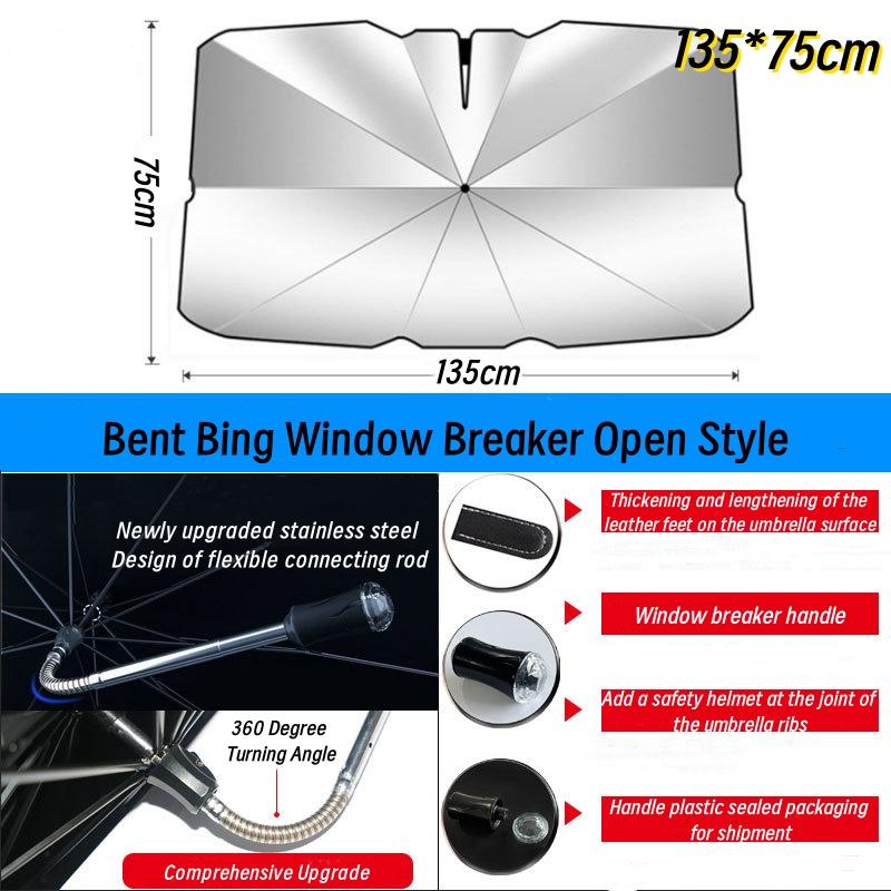 Upgraded Car Bend Tube Window Breaker Handle Sunshade Suitable for Eight Sizes of Sunshades for Various Models Such As Tesla MPV