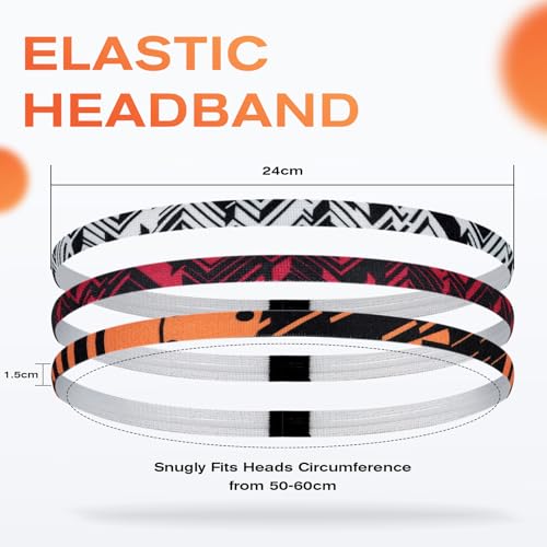 Sports Headband: 5-Pack Elastic Non-Slip Hairband - Blocks Sweat From Eyes - Fitness Headband for Women Men Kids Workout