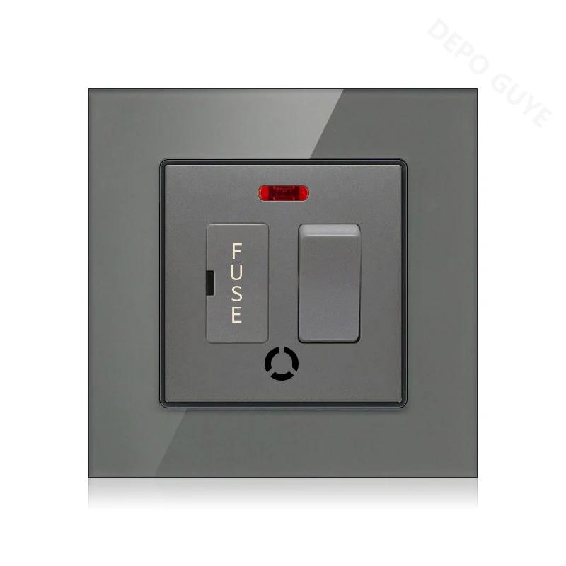 86 Тип UK 13A Переключатель с предохранителем Электрический выключатель Световые шпоры Неоновый черный Белый серый Закаленное стекло Предохранитель 13A Настенный выключатель Панель