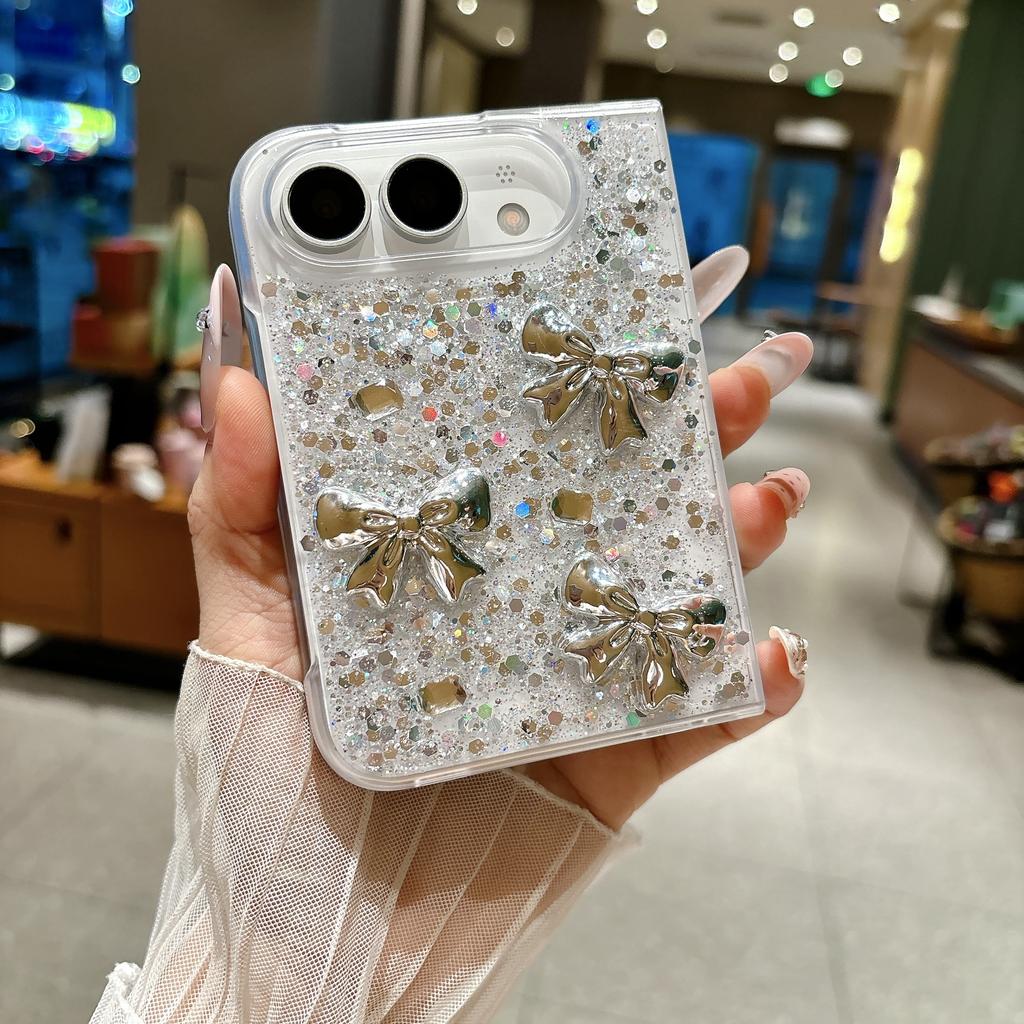 Для iPhone18 Duo Складной Экран Блестящий Передняя и Задняя Сторона Чехол для Телефона iPhone18 Duo Клей Бант Браслет