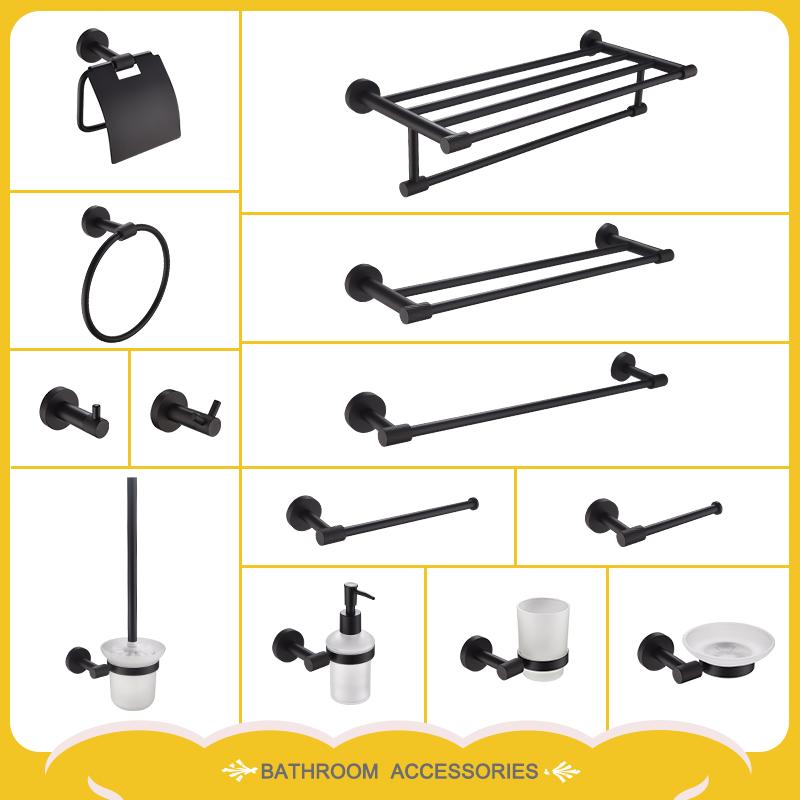 Матово-черный настенный держатель для полотенец из нержавеющей стали, крючок для халата, держатель для бумаги, держатель для туалетной щетки, аксессуары для ванной комнаты