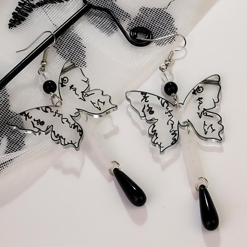 New Chinese Style Cool Calligraphy Butterfly Tassel Beaded Earrings For Women