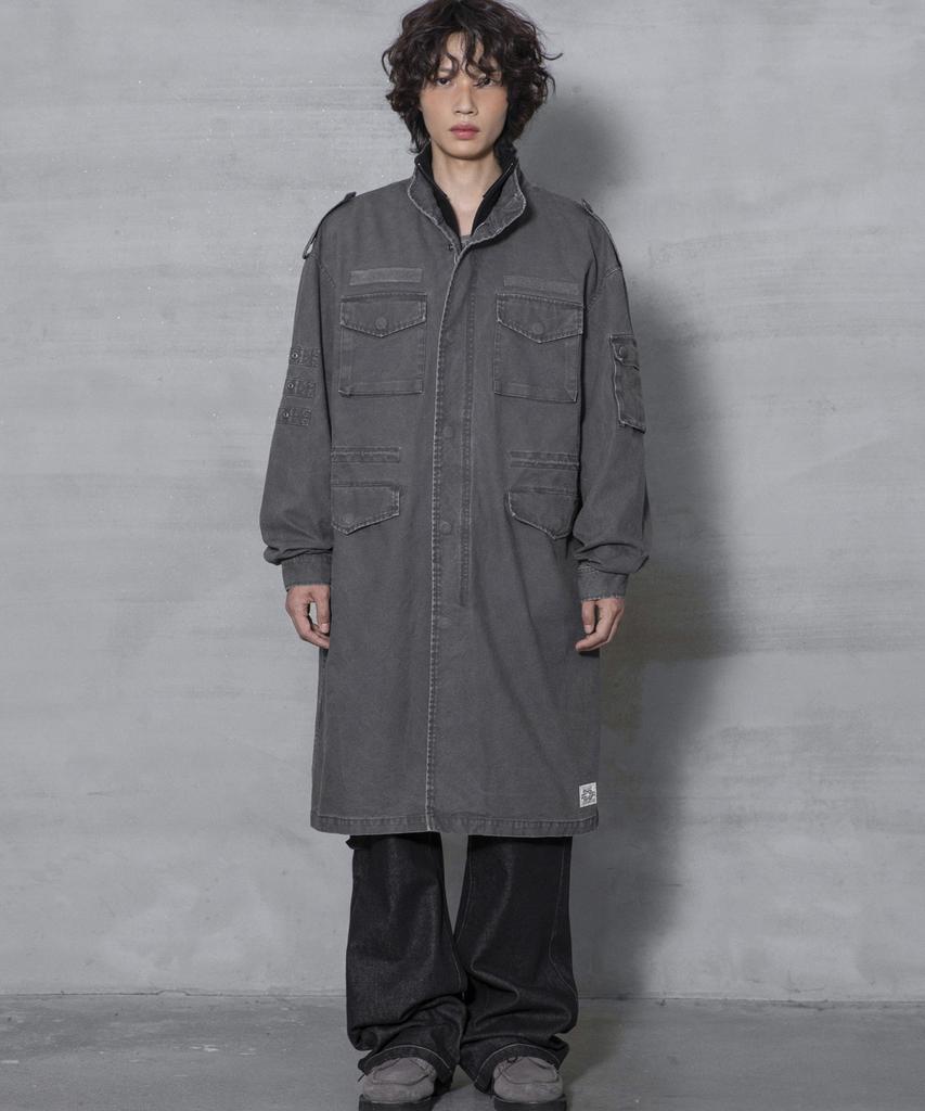 XTONZ Xj143 Military Vintage Washed Long M-65 Field Jacket (Charcoal)