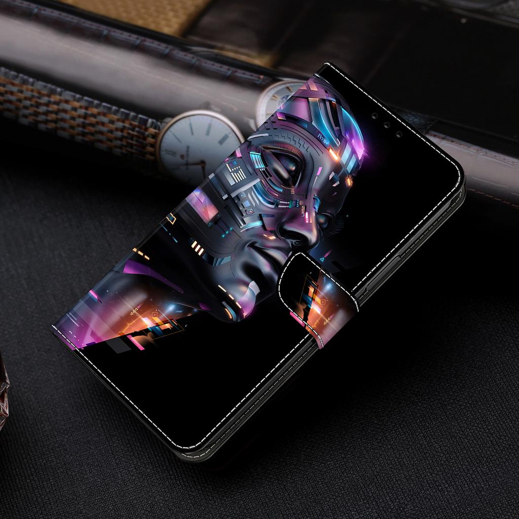 AI Digital Robots Pattern PU Leather Book Case for iPhone Samsung Huawei Honor Google Redmi Xiaomi LG Motorola Sony Nokia Oneplus Oppo